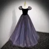 Błyszczące Czarne Księżniczki Sukienki Na Bal 2021 Kwadratowy Dekolt Cekiny Rękawy z Kapturkiem Bez Pleców Długie Bal Sukienki Wizytowe