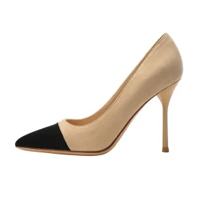 Chic Belle Vêtement De Rue Beige Patchwork Escarpins 2021 Daim 10 Cm Talons Aiguilles À Bout Pointu Escarpins Talons Hauts