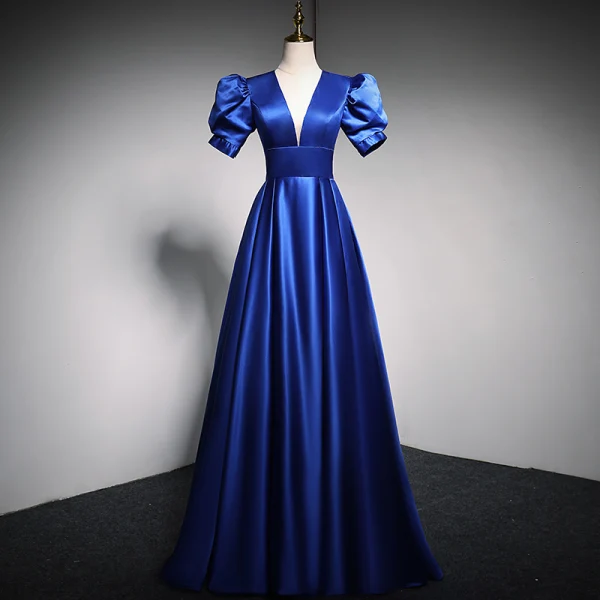 blue cheese dressing recipe greek yogurt Royal Blue Satin V Neck Mermaid Evening Dresses With Cross Back main image 1