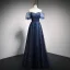 Charmant Bleu Marine Étoile Paillettes Robe De Bal 2021 Princesse V-Cou Manches Courtes Dos Nu Longue Robe De Ceremonie