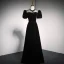 Elegant Black Suede Prom Dresses 2021 A-Line / Princess High Neck Bow Puffy Short Sleeve Backless Floor-Length / Long Formal Dresses