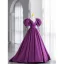 Vintage / Retro Grape Satin Prom Dresses 2021 A-Line / Princess V-Neck Puffy Short Sleeve Backless Bow Sweep Train Formal Dresses