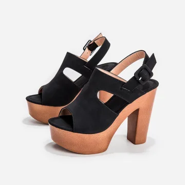 Fashion Black Street Wear Suede Womens Sandals 2021 12 Cm Thick Heels Open Peep Toe Sandals