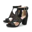 Schöne Schwarz Strassenmode Sandalen Damen 2021 Durchbohrt T-Riemen 8 cm Thick Heels Peeptoes Sandaletten