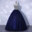 Chic / Belle Bleu Marine Robe De Bal 2021 Robe Boule Bustier Perlage Paillettes Sans Manches Dos Nu Longue Robe De Ceremonie