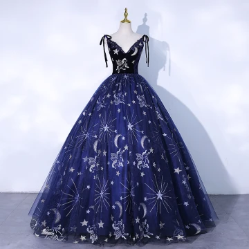 Chic Beautiful Navy Blue Suede Prom Dresses 2021 Ball Gown Spaghetti Straps Lace Flower Sleeveless Backless Floor Length Long Formal Dresses