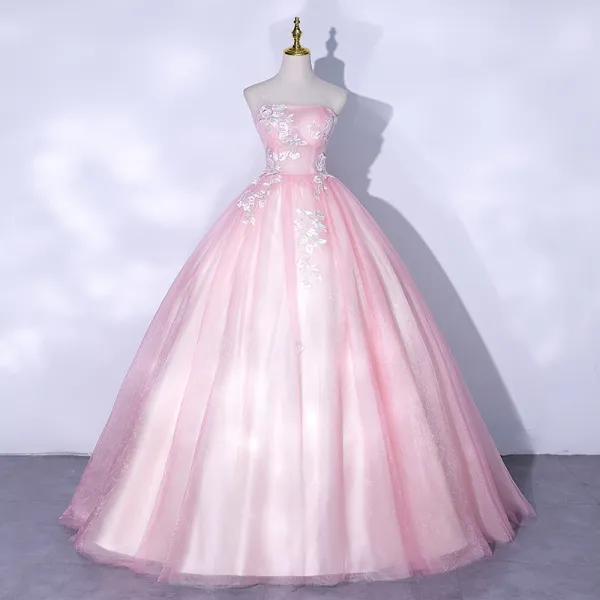 Backless Pale Pink Ball Gown Ruffle Tulle Bottom Prom Gown,Formal Long Dress,GDC1096