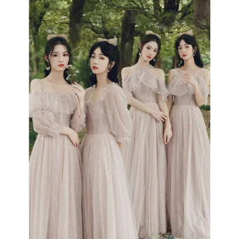 Simple Rose Sombre Paillettes Robe Demoiselle D Honneur 2021 Princesse Manches Courtes Dos Nu Longue Robe Pour Mariage
