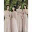 Modest / Simple Dusky Pink Sequins Bridesmaid Dresses 2021 A-Line / Princess Short Sleeve Backless Floor-Length / Long Wedding Party Dresses