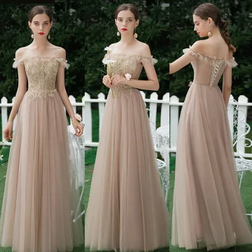 Charming Khaki Beading Sequins Backless Lace Flower Bridesmaid Dresses 2021 A Line Princess Short Sleeve Floor Length Long Bridesmaid Wedding Party Dresses