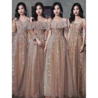 Chic Belle Champagne Glitter Robe Demoiselle D Honneur 2021 Princesse Manches Courtes En Dentelle Fleur Dos Nu Longue Demoiselle D Honneur Robe Pour Mariage