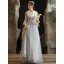 Fashion Sky Blue Lace Flower Bridesmaid Dresses 2021 A-Line / Princess V-Neck Pearl Sequins Bell sleeves Floor-Length / Long Wedding Party Dresses