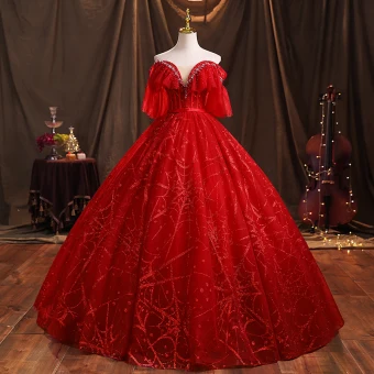 Charmant Bordeaux Paillettes Robe De Bal 2021 Robe Boule Bustier Manches Courtes Dos Nu Perlage Ceinture Longue Promo Robe De Ceremonie