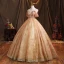 Charming Champagne Beading Pearl Sequins Prom Dresses 2021 Ball Gown Strapless Sleeveless Backless Floor-Length / Long Formal Dresses