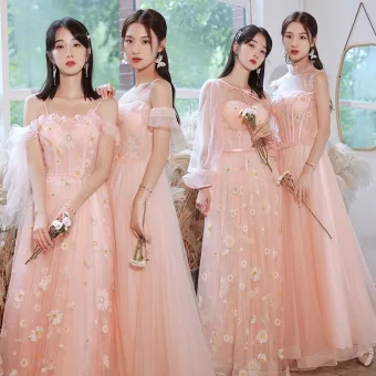Fée Des Fleurs Rougissant Rose Paillettes Robe Demoiselle D Honneur 2021 Princesse Manches Courtes Dos Nu Longue Robe Pour Mariage