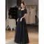 Charming Black Evening Dresses 2021 A-Line / Princess Square Neckline Puffy Short Sleeve Backless Floor-Length / Long Evening Party Formal Dresses