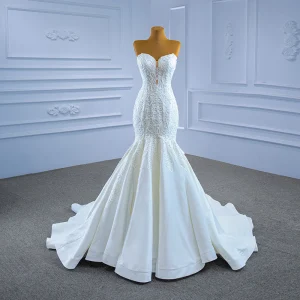 High End Sexy Elfenben Blonder Blomst Brudekjoler 2021 Trompet Havfrue Strapless Uten Ermer Ryggløse Domstol Tog Bryllup