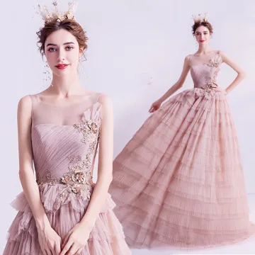 Chic Belle Rougissant Rose Volants En Cascade Robe De Bal 2021 Princesse Encolure Dégagée Perlage Perle Paillettes En Dentelle Fleur Sans Manches Dos Nu Longue Robe De Ceremonie