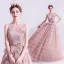 Chic / Belle Rougissant Rose Volants en Cascade Robe De Bal 2021 Princesse Encolure Dégagée Perlage Perle Paillettes En Dentelle Fleur Sans Manches Dos Nu Longue Robe De Ceremonie
