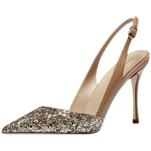 Charming Nude Evening Party Sequins Womens Sandals 2021 8 Cm Stiletto Heels Pointed Toe High Heels