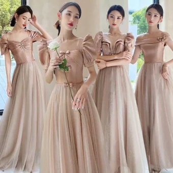 Chic Belle Rougissant Rose Robe Demoiselle D Honneur 2021 Princesse Noeud Ceinture Faux Diamant Manches Courtes Dos Nu Longue Robe Pour Mariage