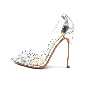 Sexig Transparent Silver Afton Nit Rhinestone Pumps 2021 12 Cm Stilettklackar Spetsiga Pumps Högklackade