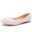 Chic / Beautiful White Pearl Lace Flower Flat Wedding Shoes 2021 Pointed Toe Wedding