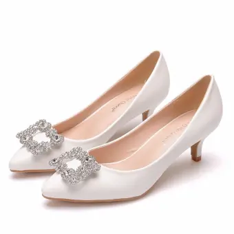 Élégant Blanche Faux Diamant Chaussure De Mariée 2021 5 Cm Talons Aiguilles À Bout Pointu Mariage Escarpins Talons Hauts