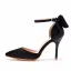 Elegante Schwarz Satin Ball Sandalen Damen 2021 Schleife Knöchelriemen 9 cm Stilettos Spitzschuh Hochhackige