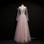Chic / Beautiful Dusky Pink Prom Dresses 2021 A-Line / Princess Off-The-Shoulder Beading Rhinestone Sequins Long Sleeve Backless Floor-Length / Long Formal Dresses