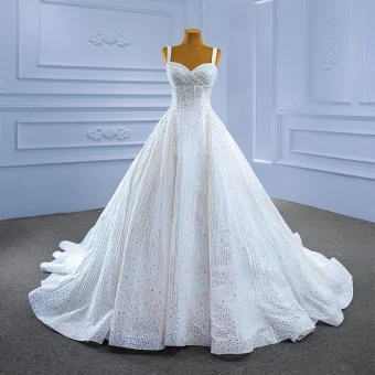 Haut De Gamme Blanche Glitter Robe De Mariée 2021 Robe Boule Sans Manches Paillettes Faux Diamant Bretelles Spaghetti Cathedral Train Mariage
