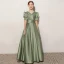 Elegant Sage Green Birthday Flower Girl Dresses 2021 A-Line / Princess Satin V-Neck Short Sleeve Floor-Length / Long Flower Girl Dresses