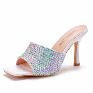 Sexy Multi Couleurs Faux Diamant Cocktail Soirée Sandales Femme 2021 9 Cm Talons Aiguilles Peep Toes Bout Ouvert Sandales Talons Hauts