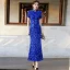 Sparkly Royal Blue Sequins Evening Party Cheongsam 2021 Trumpet / Mermaid Short Sleeve Tea-length Cheongsam / Qipao