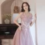 Chic / Beautiful Dusky Pink Glitter Prom Dresses 2021 A-Line / Princess Strapless Beading Sequins Lace Flower Sleeveless Backless Floor-Length / Long Formal Dresses