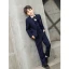 Mode Bleu Marine Manches Longues Costume Garçon Mariage 2021 Faux Diamant Noeud Cravate
