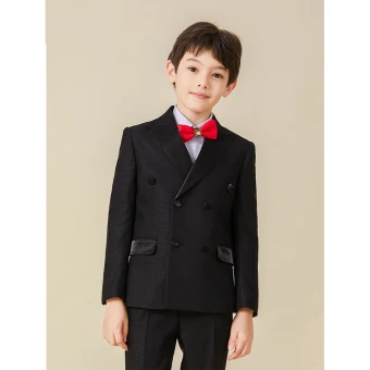 Chic Beautiful Black Long Sleeve Bow Tie Boys Wedding Suits 2021 Coat Pants Shirt Vest