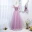 Elegant Lilac Beading Prom Dresses 2021 A-Line / Princess Square Neckline Puffy Short Sleeve Backless Floor-Length / Long Formal Dresses