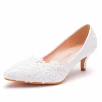 Élégant Blanche En Dentelle Fleur Chaussure De Mariée 2021 5 cm Talons Aiguilles À Bout Pointu Mariage Escarpins Talons Hauts