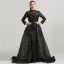 Haut de Gamme Noire Robe De Soirée 2021 Trompette / Sirène Col Haut Fait main Perlage Paillettes Ceinture Manches Longues Longue Soirée Robe De Ceremonie