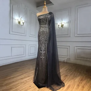 High End Grijs Kralen Rhinestone Avondjurken 2021 Trompet Zeemeermin Een Schouder Mouwloos Ruglooze Lange Avond Gelegenheid Jurken