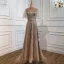 Sparkly High-end Beading Sequins Gold Evening Dresses 2021 A-Line / Princess Square Neckline Sash Short Sleeve Backless Floor-Length / Long Formal Dresses