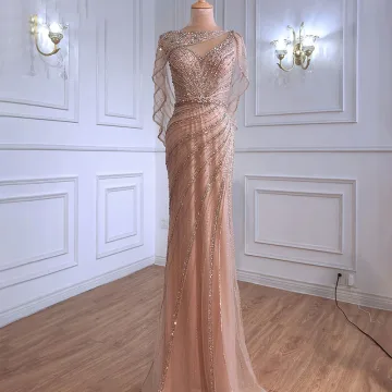 Luxe Doré Fait Main Perlage Faux Diamant Robe De Soirée 2021 Trompette Sirène V Cou Sans Manches Dos Nu Longue Soirée Robe De Ceremonie