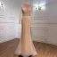Haut de Gamme Doré Perlage Faux Diamant Paillettes Robe De Soirée 2021 Trompette / Sirène V-Cou Manches Longues Dos Nu Longue Soirée Robe De Ceremonie