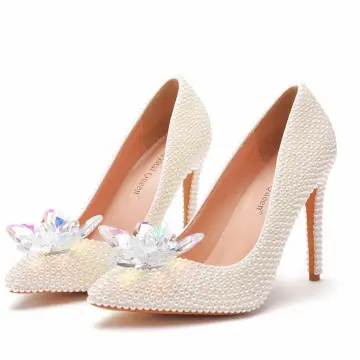 Charming Ivory Pearl Crystal Wedding Shoes 2021 11 Cm Stiletto Heels Pointed Toe Wedding Pumps High Heels