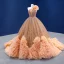 Luxury / Gorgeous Orange Beading Rhinestone Sequins Ruffle Wedding Dresses 2021 Ball Gown One-Shoulder Sleeveless Backless Floor-Length / Long Wedding