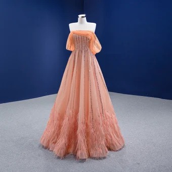 Haut De Gamme Perle Rose Perlage Faux Diamant Paillettes Robe De Bal 2021 Princesse De L Épaule Manches Courtes Dos Nu Promo Longue Robe De Ceremonie