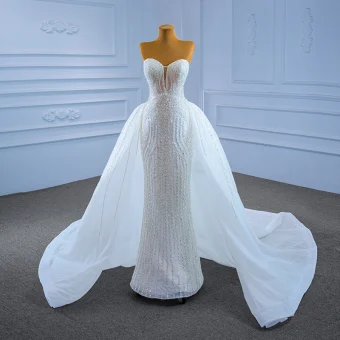 Luxe Blanche Perlage Faux Diamant Robe De Mariée 2021 Trompette Sirène Bustier Sans Manches Dos Nu Chapel Train Mariage