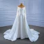 High-end White Beading Pearl Wedding Dresses 2021 Trumpet / Mermaid Scoop Neck Long Sleeve Backless Royal Train Wedding