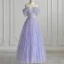 Elegant Lavender Pierced Prom Dresses 2021 A-Line / Princess Spaghetti Straps Short Sleeve Floor-Length / Long Formal Dresses